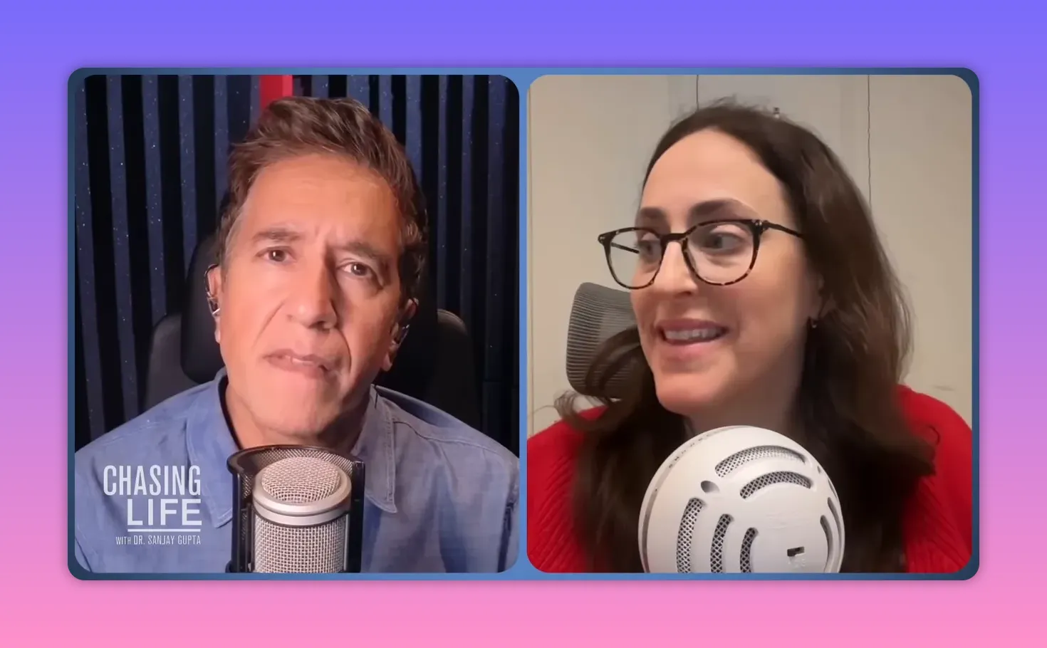 Écran partagé montrant Dr Sanjay Gupta et l'intervenante en conversation