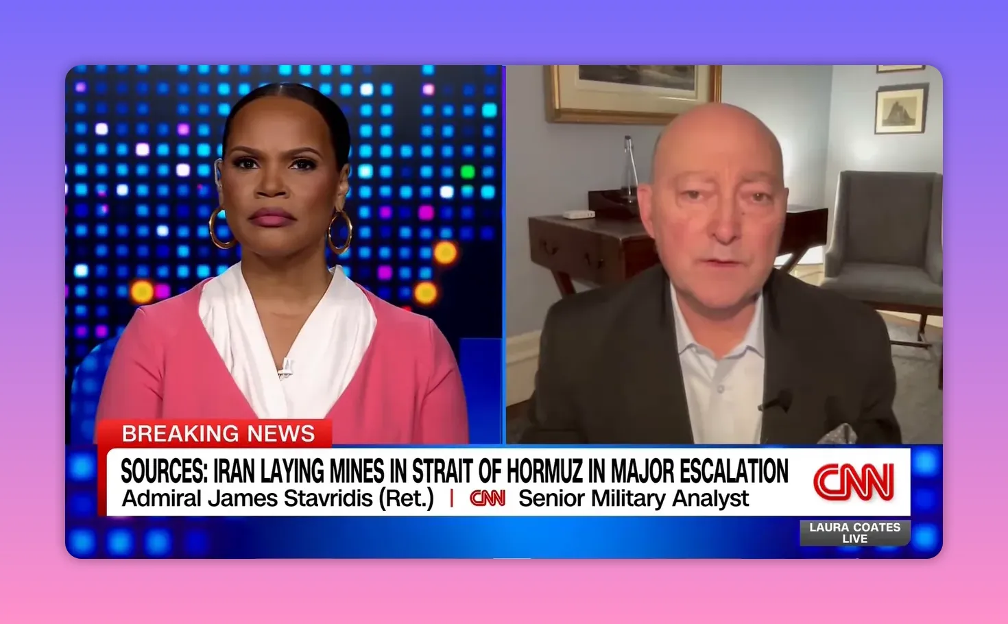 CNN Split‑Screen Interview mit militärischem Analysten zur Minenbedrohung (Kontextbild)