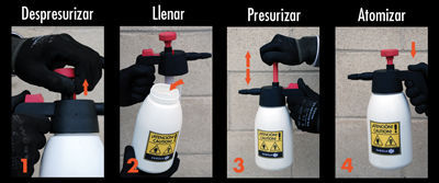 Filtrando la mezcla en un pulverizador