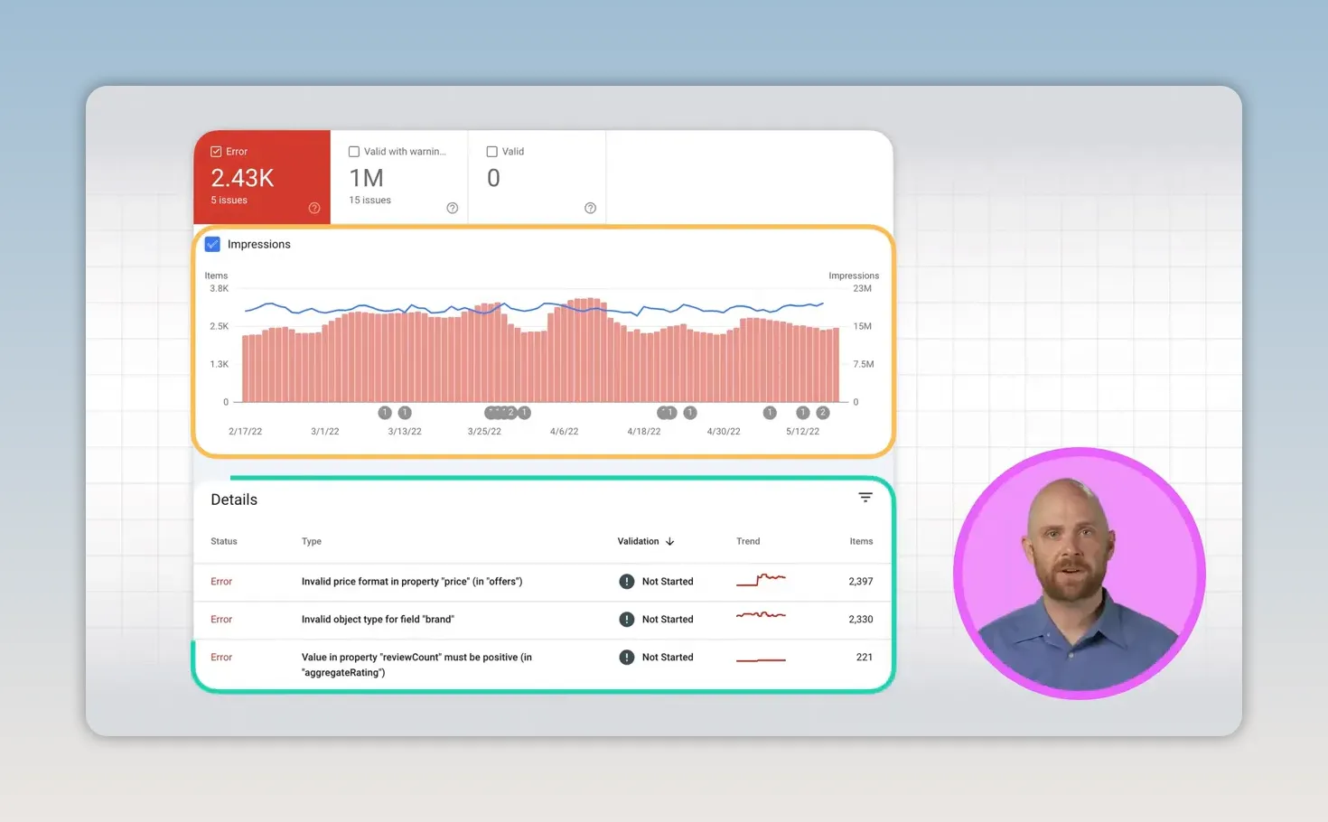 Báo cáo Search Console có biểu đồ hiệu suất và bảng chi tiết kết quả tìm kiếm
