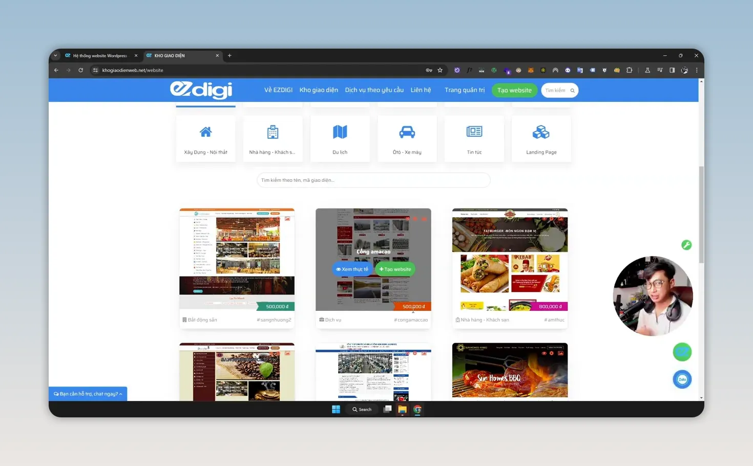 Trang thư viện hiển thị nhiều mẫu giao diện website theo dạng lưới