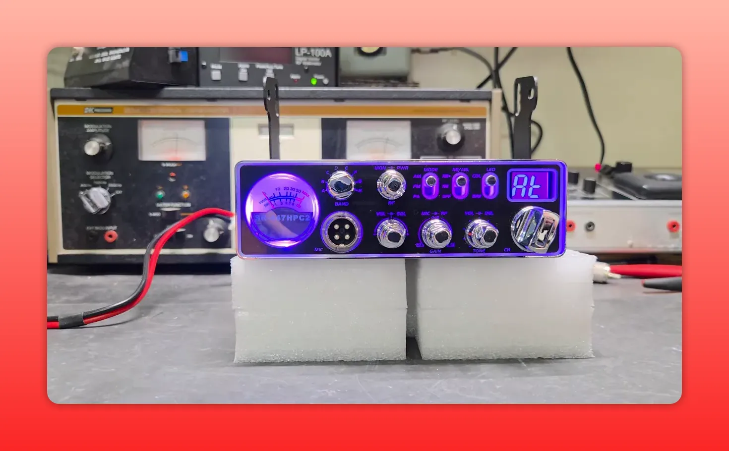 Sr-447hpc2 seven-color LED faceplate in blue-purple lighting with display reading 88.8
