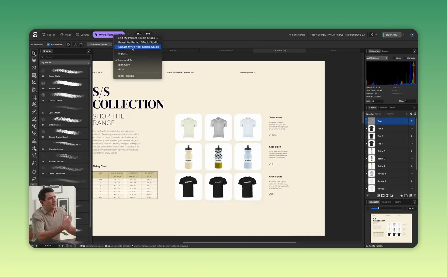 Meniul Studio cu opțiunea 'Update My Perfect Studio Studio' evidențiată, arătând gestionarea studiourilor.