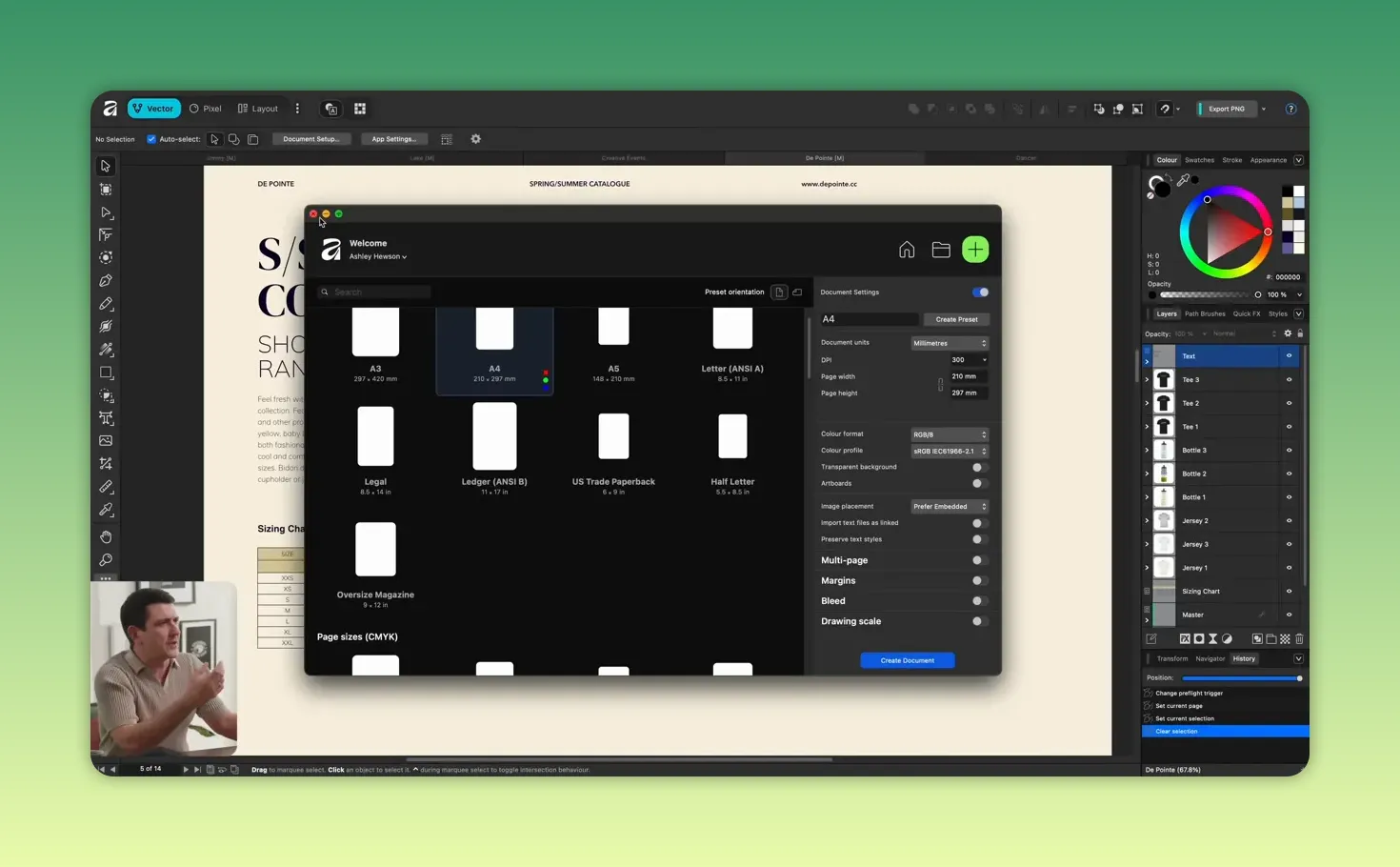 interfață editor vectorial cu taburile Vector, Pixel și Layout vizibile în dock și toolbars laterale