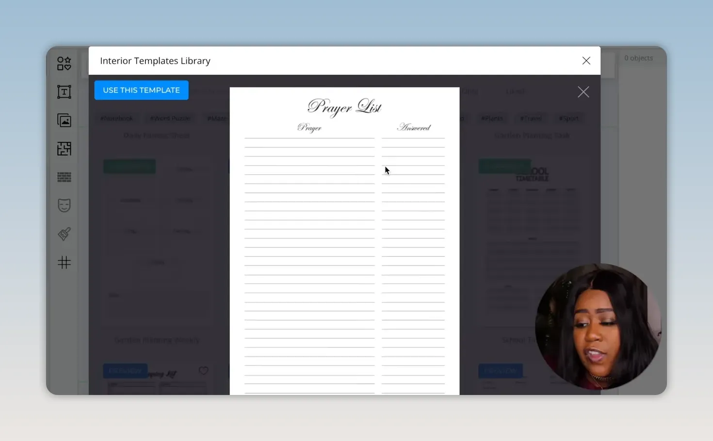 Prayer list interior template with lines and sections for prayer and answer