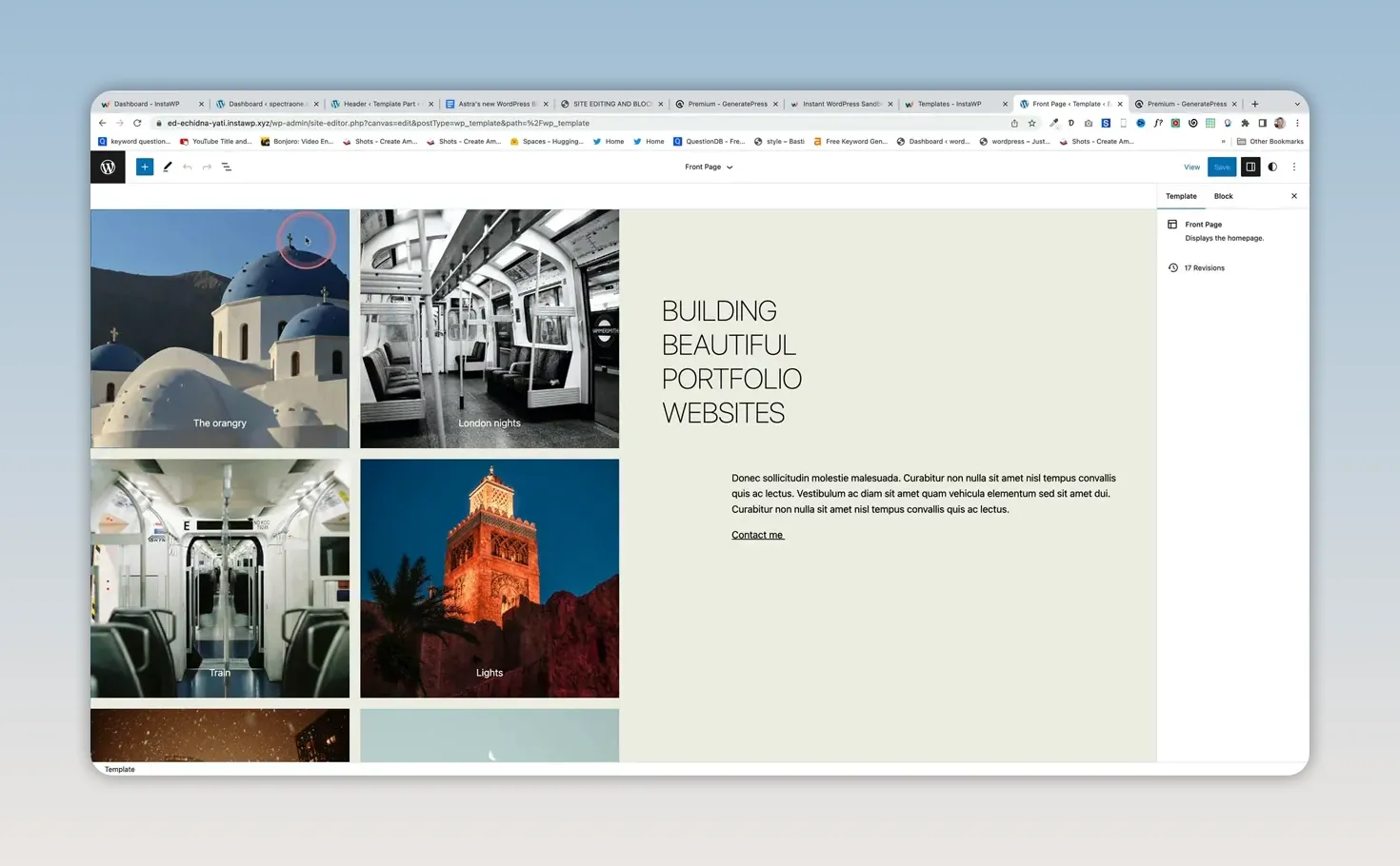 Trình chỉnh sửa trang WordPress hiển thị bố cục hình ảnh và nội dung với thanh công cụ chỉnh sửa
