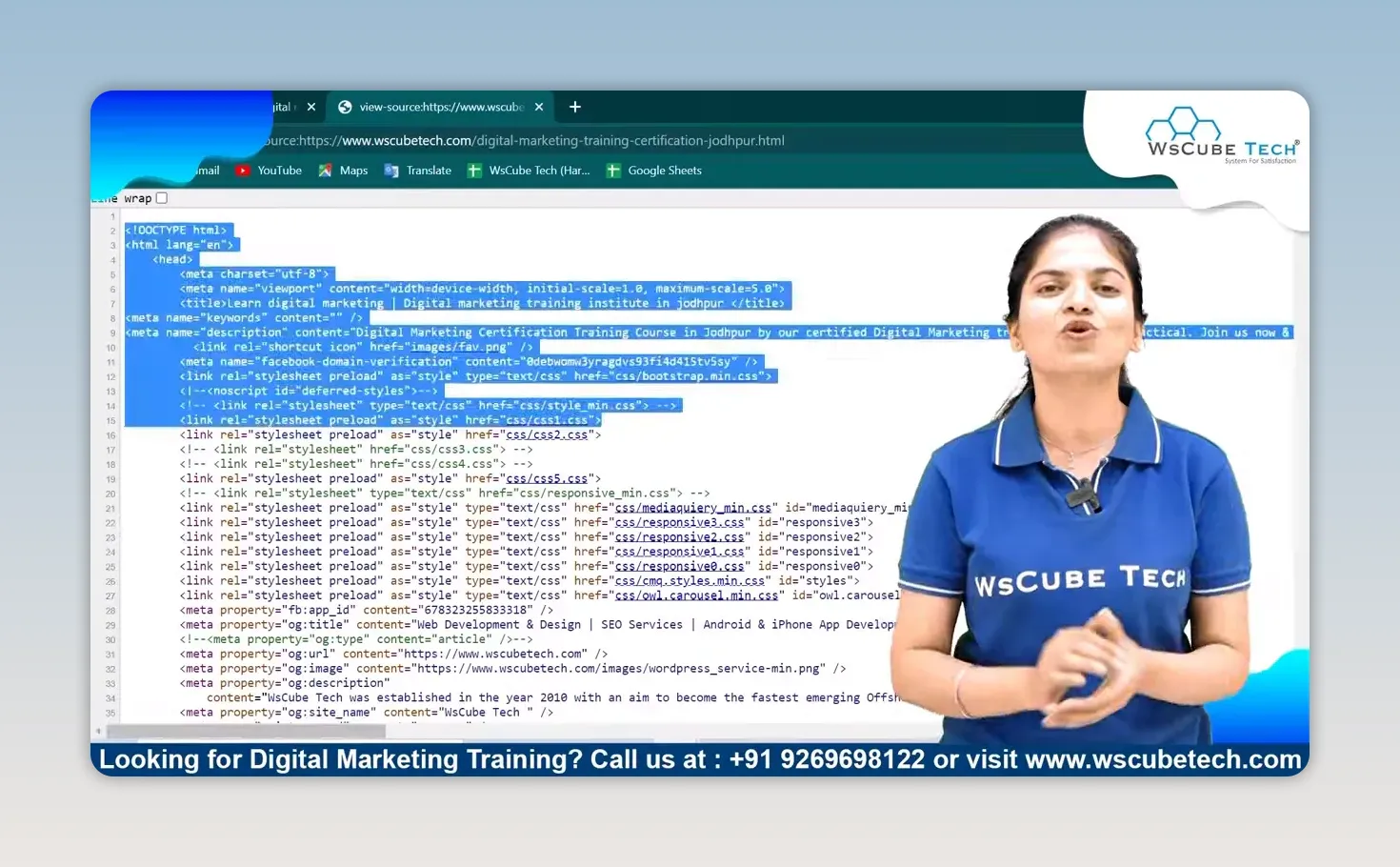 Mã nguồn của một trang web được mở trong trình duyệt
