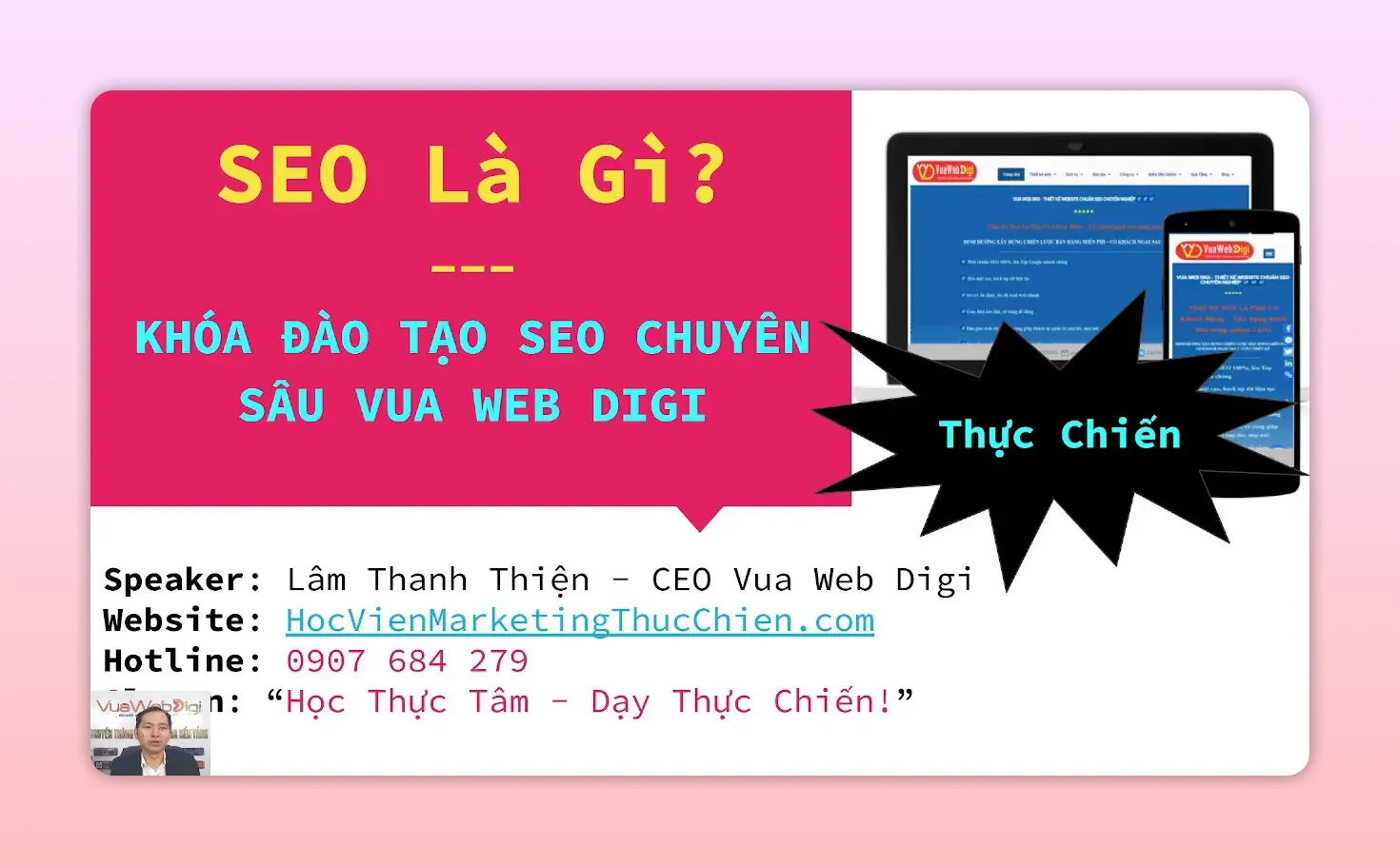Trang trình chiếu nêu định nghĩa SEO là các cách đưa website lên vị trí cao trên Google