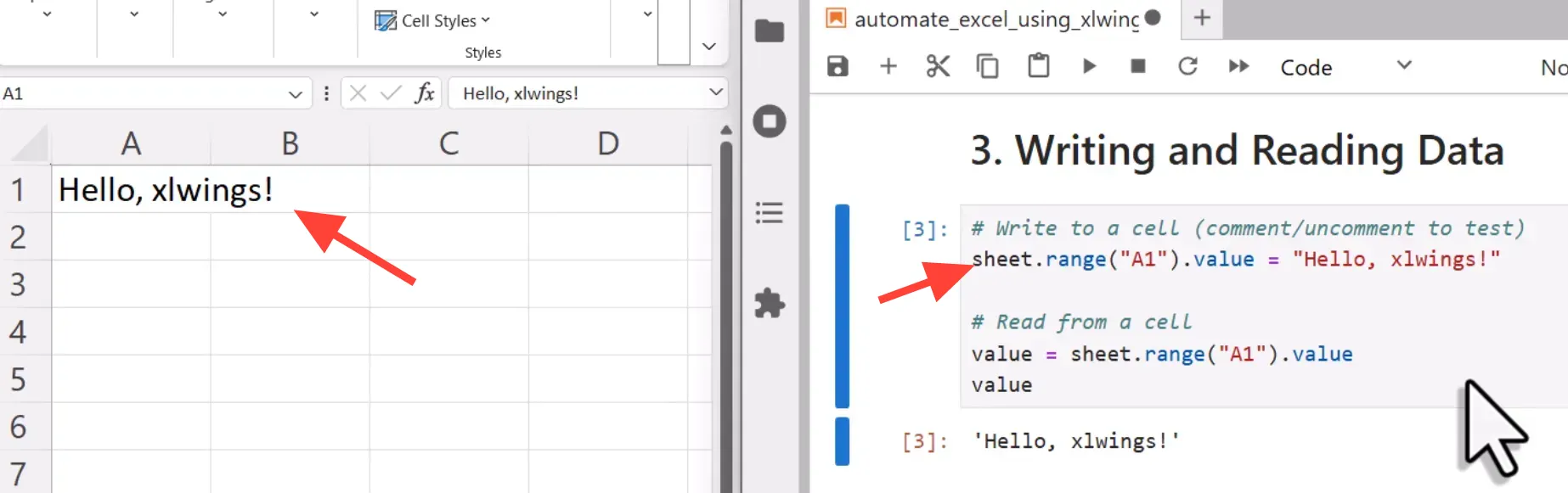 Writing and reading data in Excel