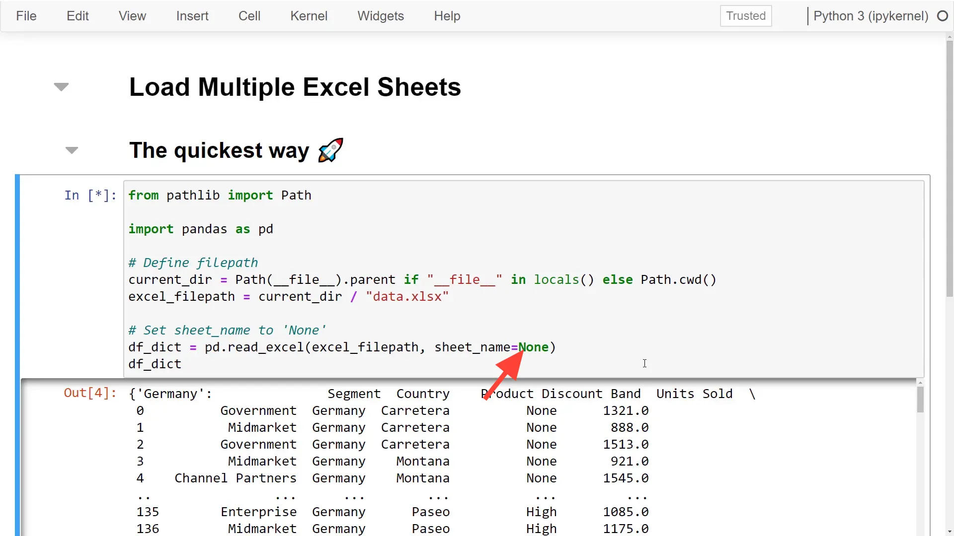 Reading Excel sheets using pd.read_excel