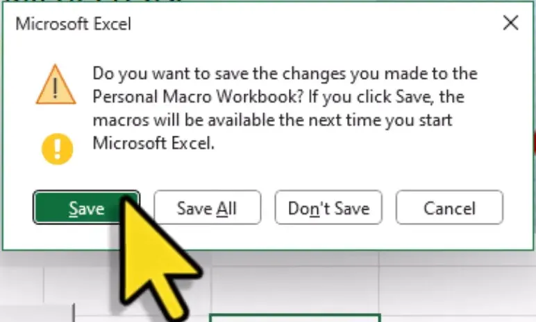 Saving personal workbook in Excel