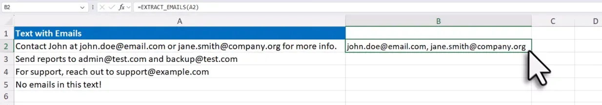 Extract phone numbers from a cell with fallback custom text when no number found