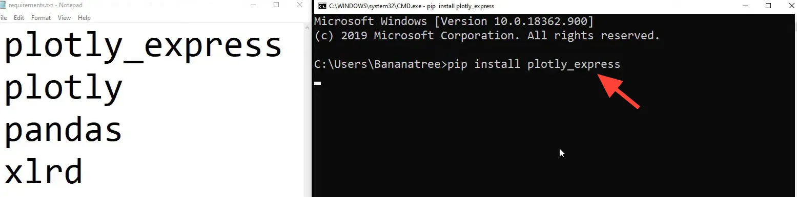 Command prompt for library installation
