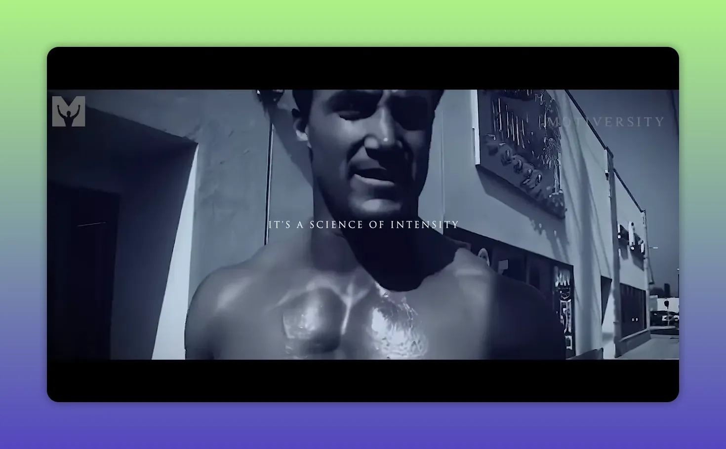 torace e profilo di uomo con sovrimpressione 'IT'S A SCIENCE OF INTENSITY'