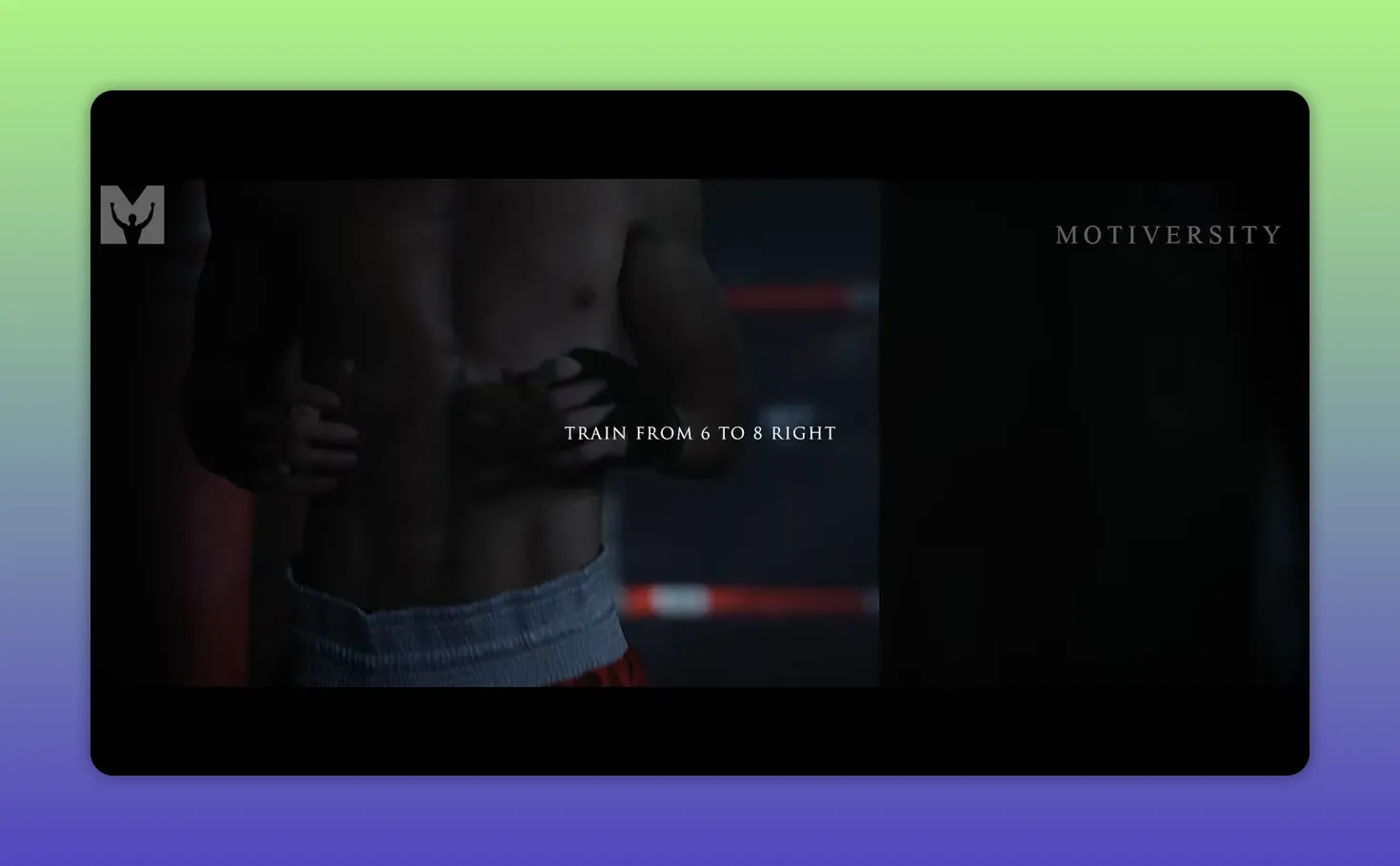 Atleta che si prepara le mani in palestra con testo centrale 'Train from 6 to 8 right'.