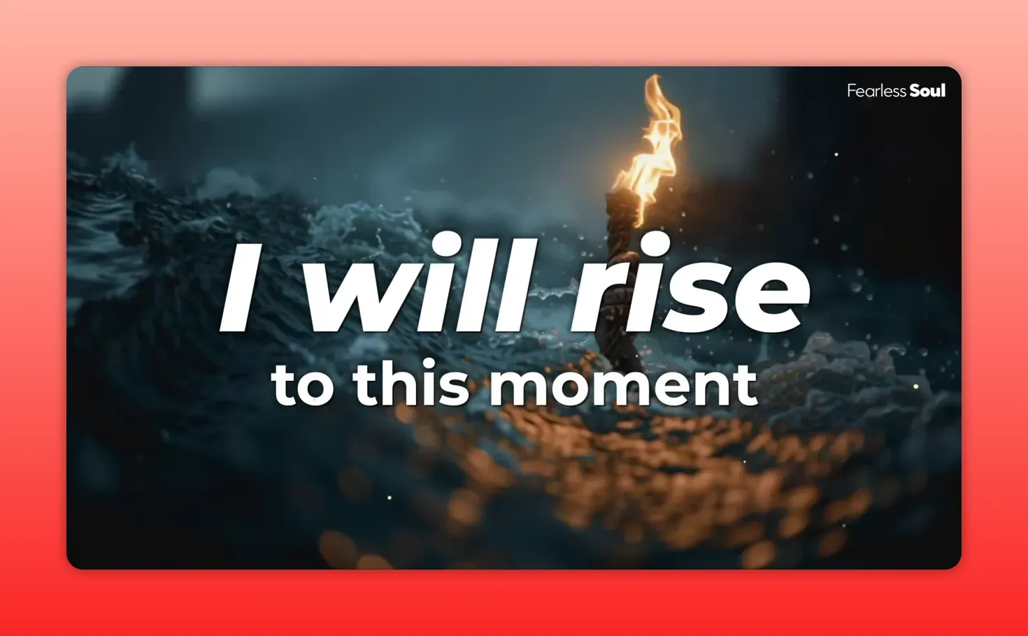 mano che tiene una torcia tra le onde e testo chiaro 'I will rise to this moment'