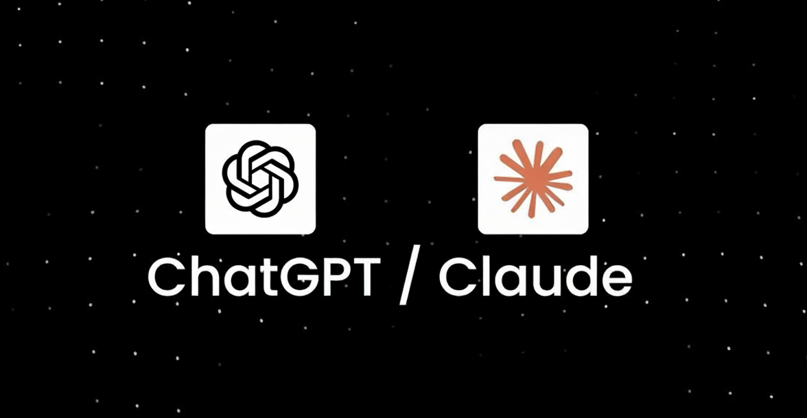 ChatGPT and Claude logos on a dark dotted background