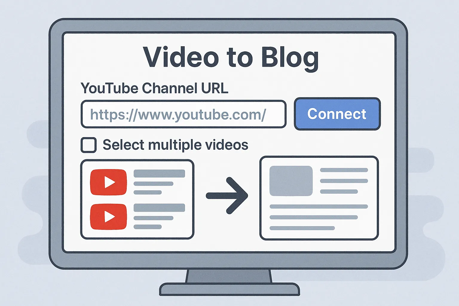 Featured image for the blog, "Announcing YouTube channel integrations (with bulk generations)"