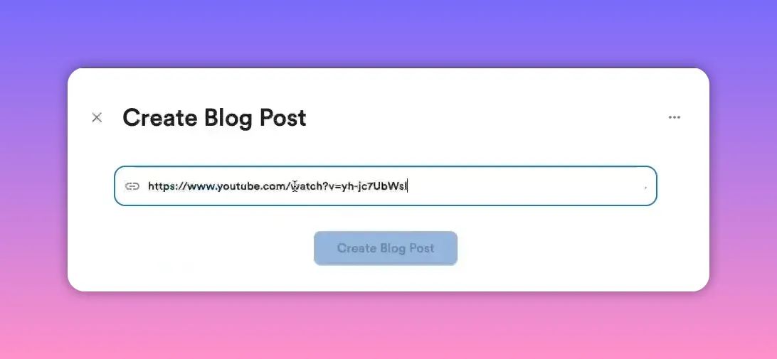 VideoToBlog dashboard with 'Create Blog Post' button in the left sidebar and a loading spinner in the main area.