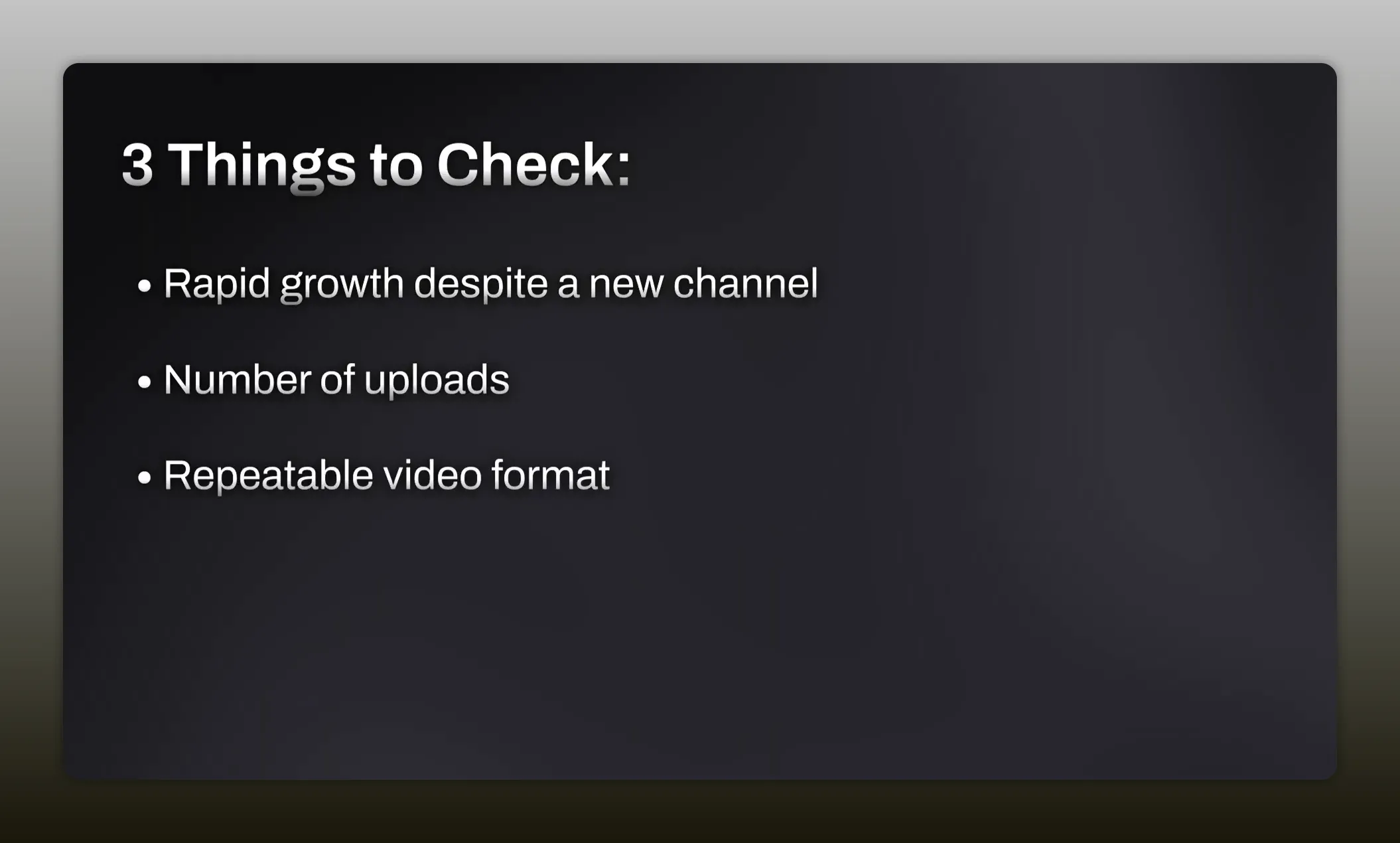 Black slide listing rapid growth, number of uploads, and repeatable video format