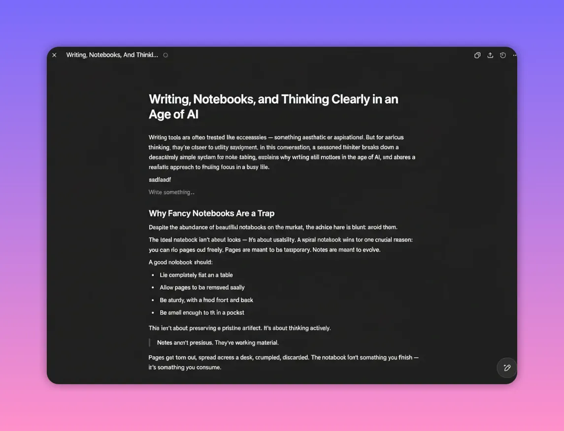 Screenshot of ChatGPT Canvas showing an article draft with a visible placeholder 'Write something...' indicating editing mode.