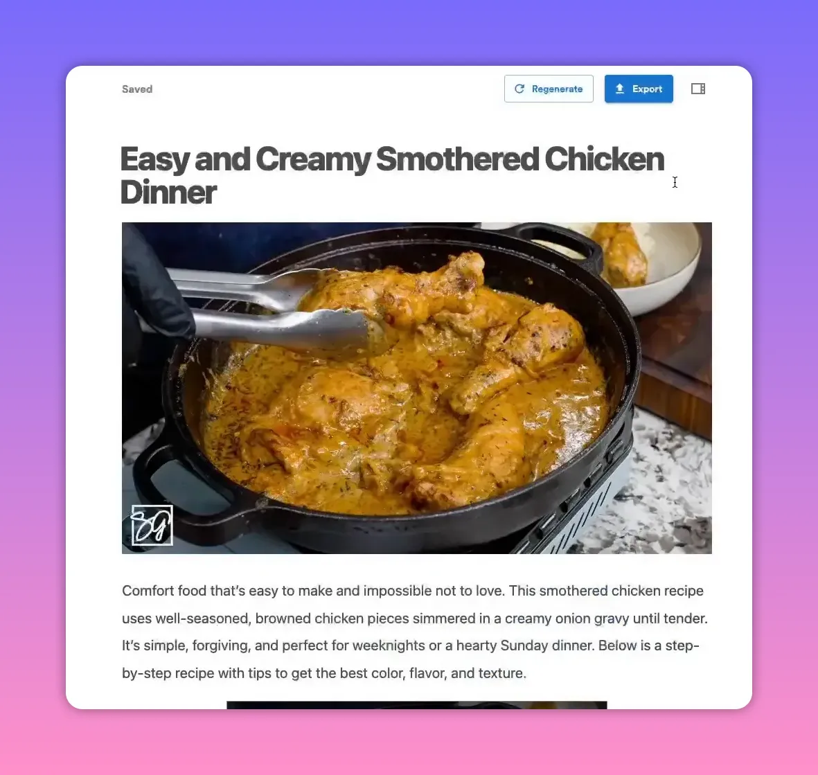 Preview of the completed recipe post titled 