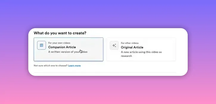 Create Blog Post page with Companion Article option highlighted and Original Article option visible