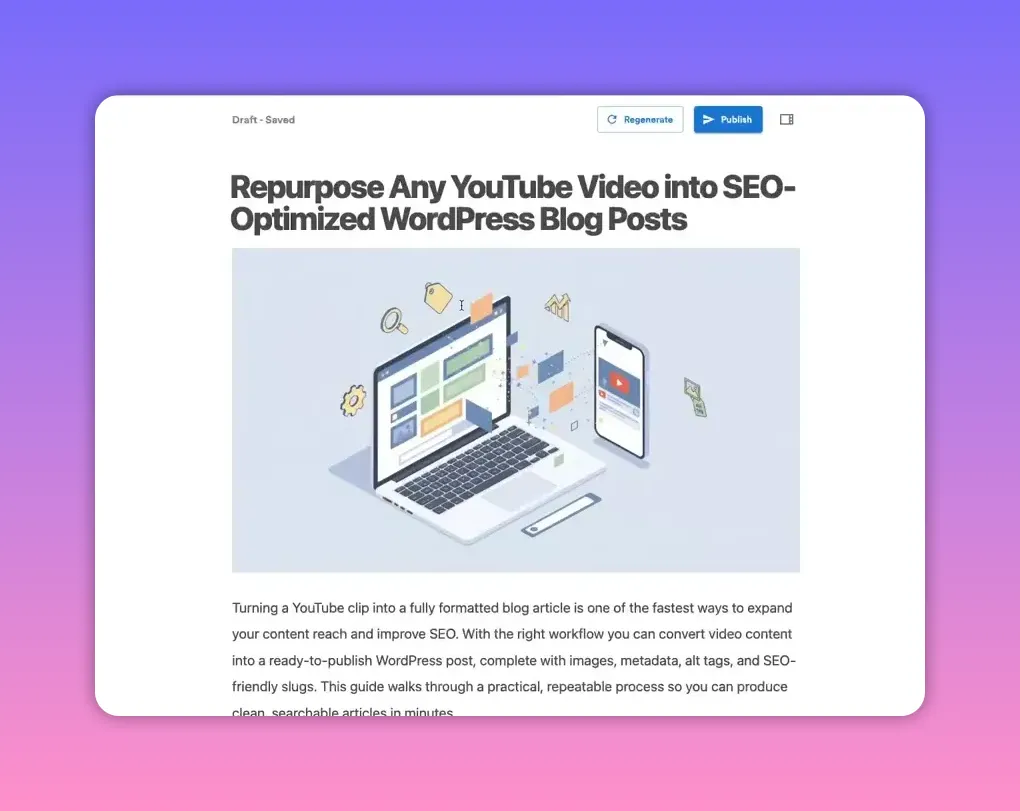 Draft blog post page showing title and large illustrated featured image