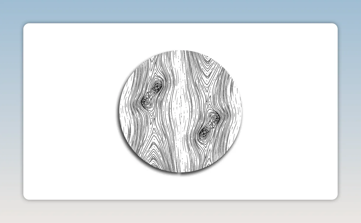 Drawing of a circular tabletop with opposing grain patterns and dark natural voids