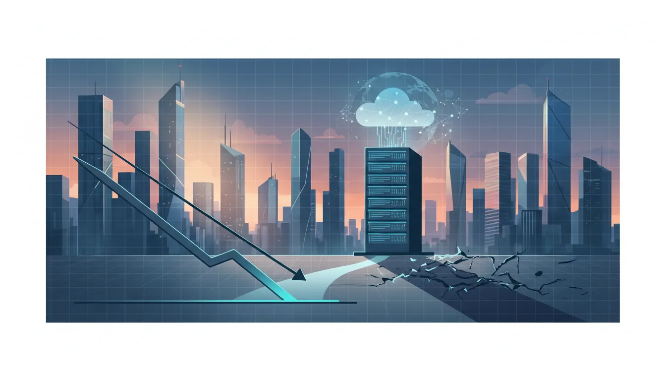 Symbolische Illustration zur Microsoft-Aktie: stabiler Kursverlauf und KI-Cloud-Server im Kontext von Chancen und Risiken, ohne Text.