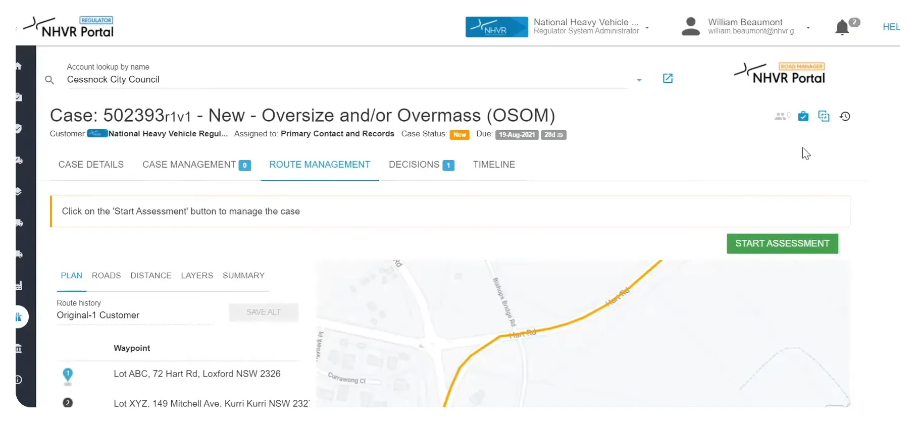 Example route assessment for Cessnock City Council