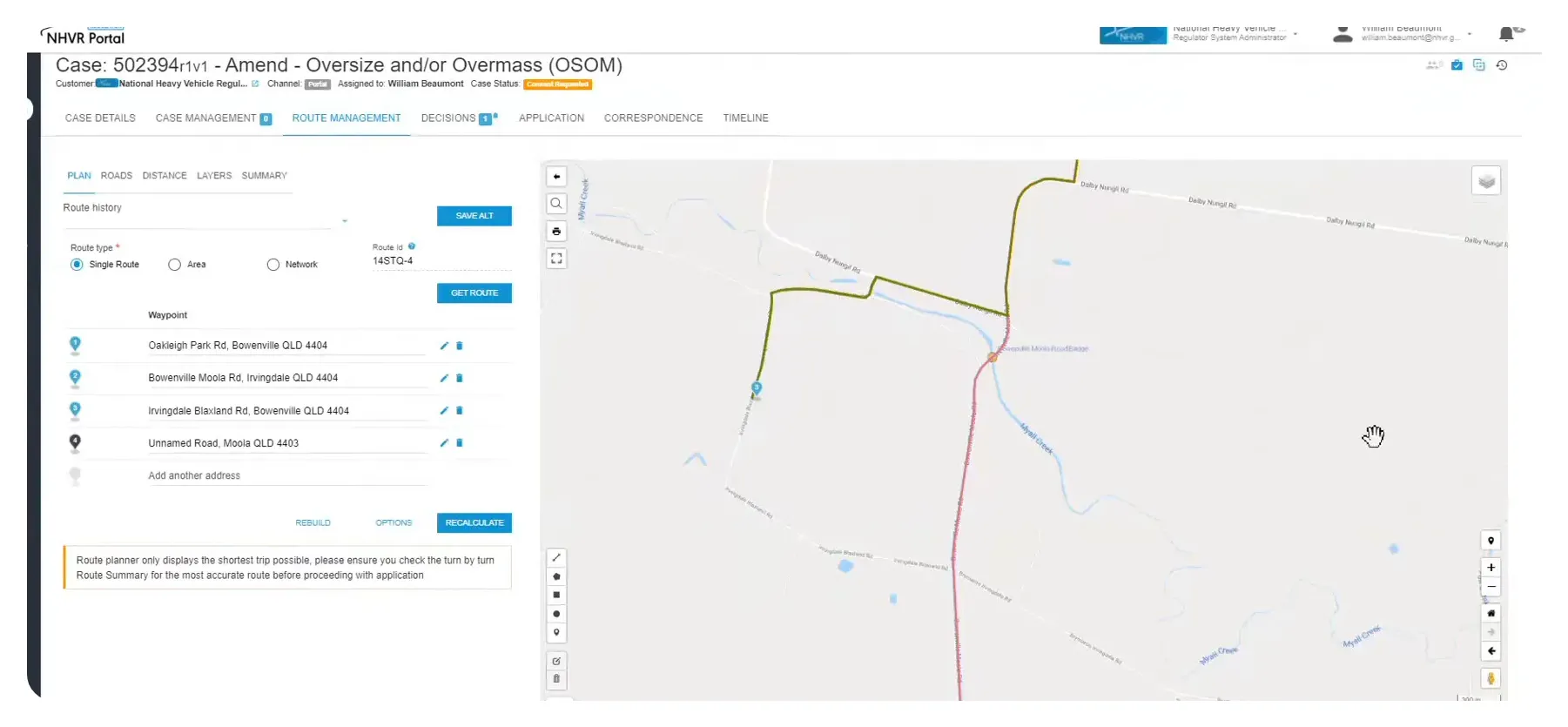 Dragging and dropping waypoints to form an alternate route