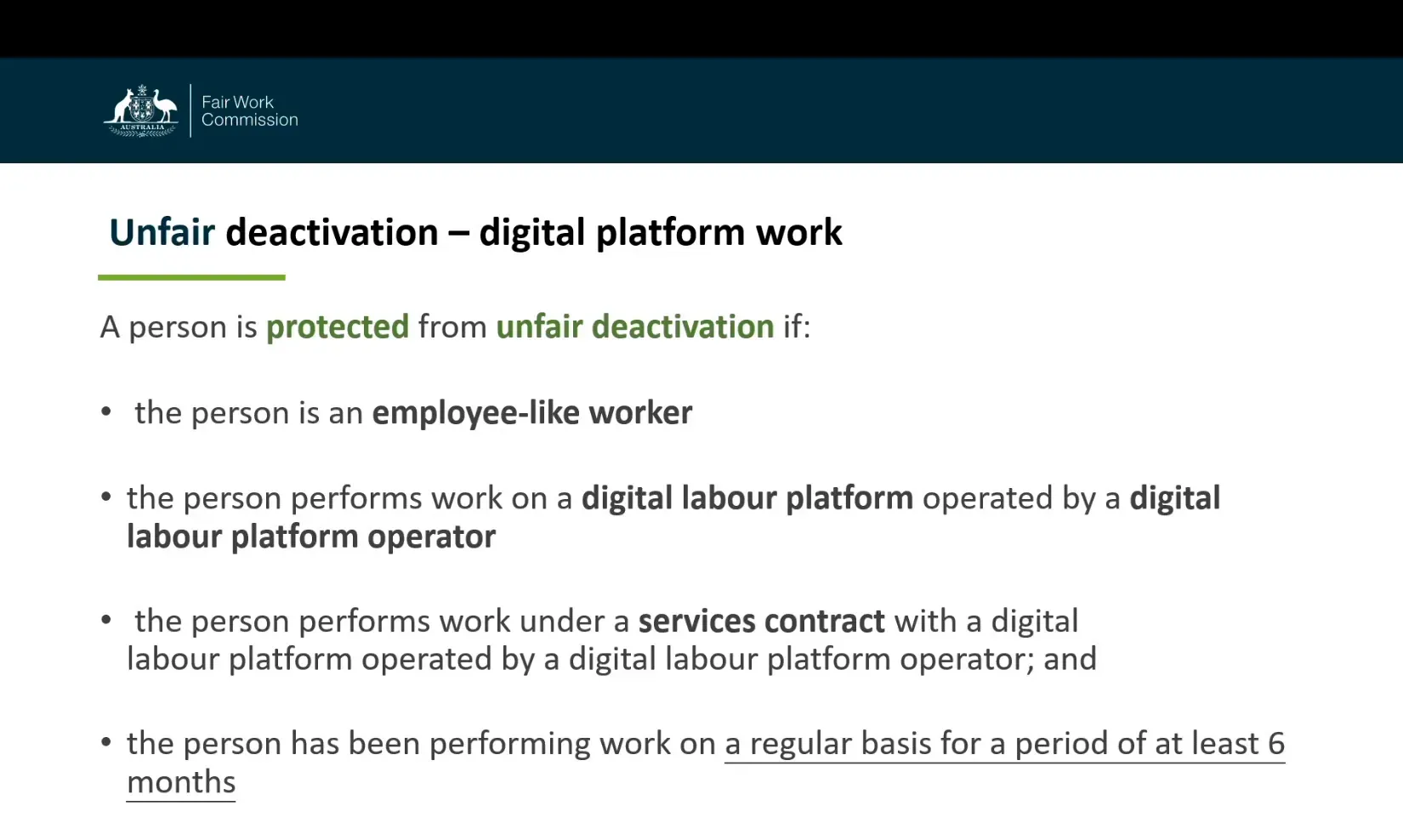 Criteria for protection from unfair deactivation on digital platforms