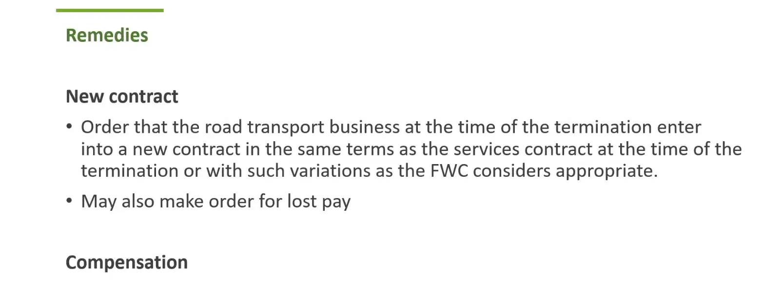 Summary of unfair termination compensation cap and factors