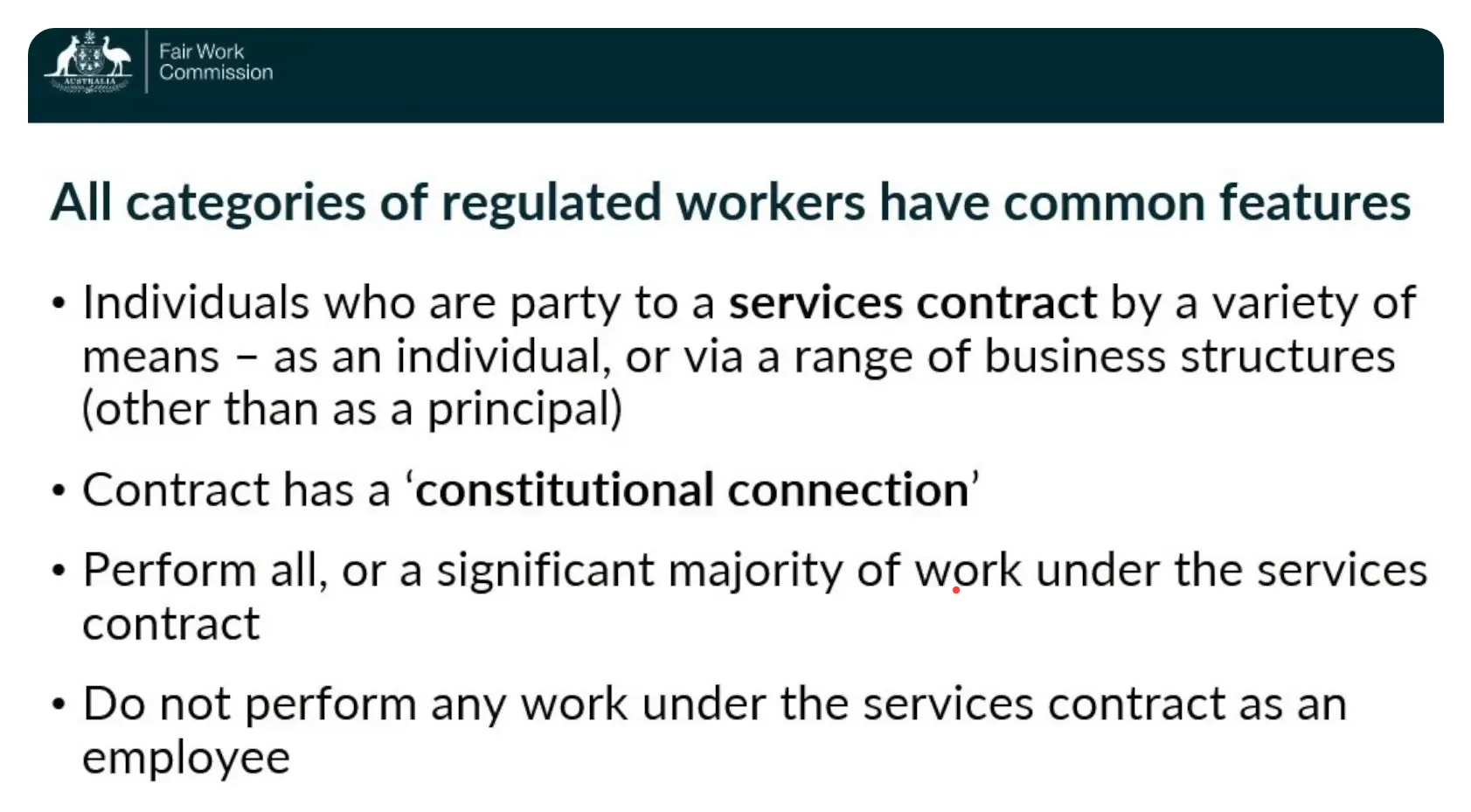 Diagram explaining characteristics of regulated workers