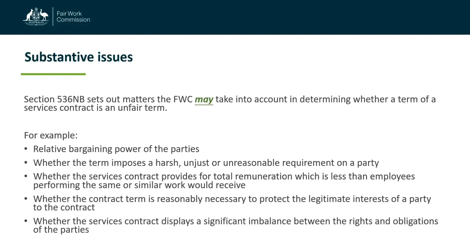 Examples of factors influencing unfair contract term determination