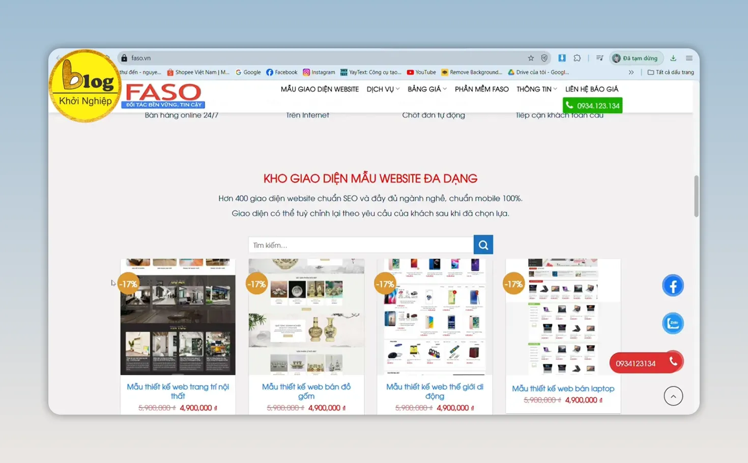 Trang thư viện nhiều mẫu giao diện website của Faso