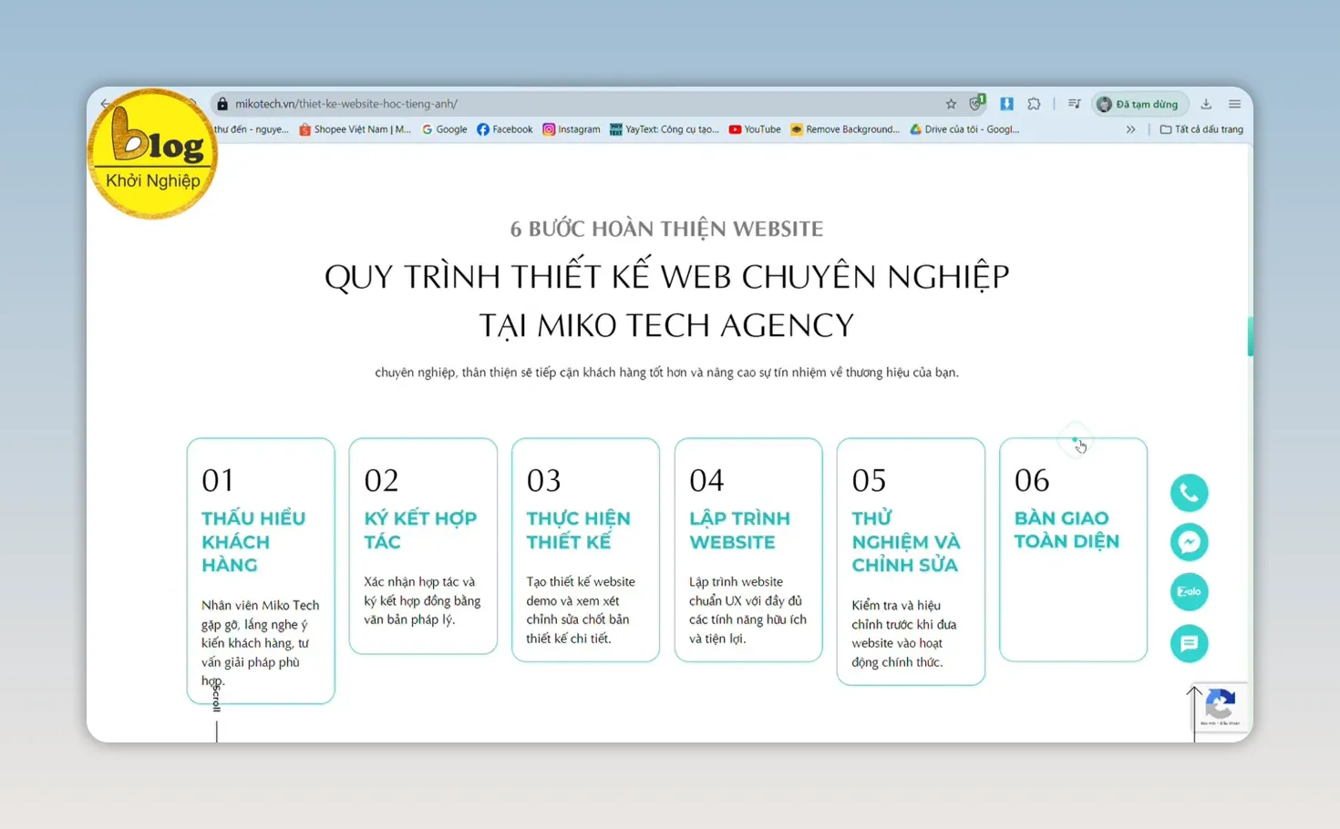 Sơ đồ sáu bước quy trình thiết kế website chuyên nghiệp của Miko Tech