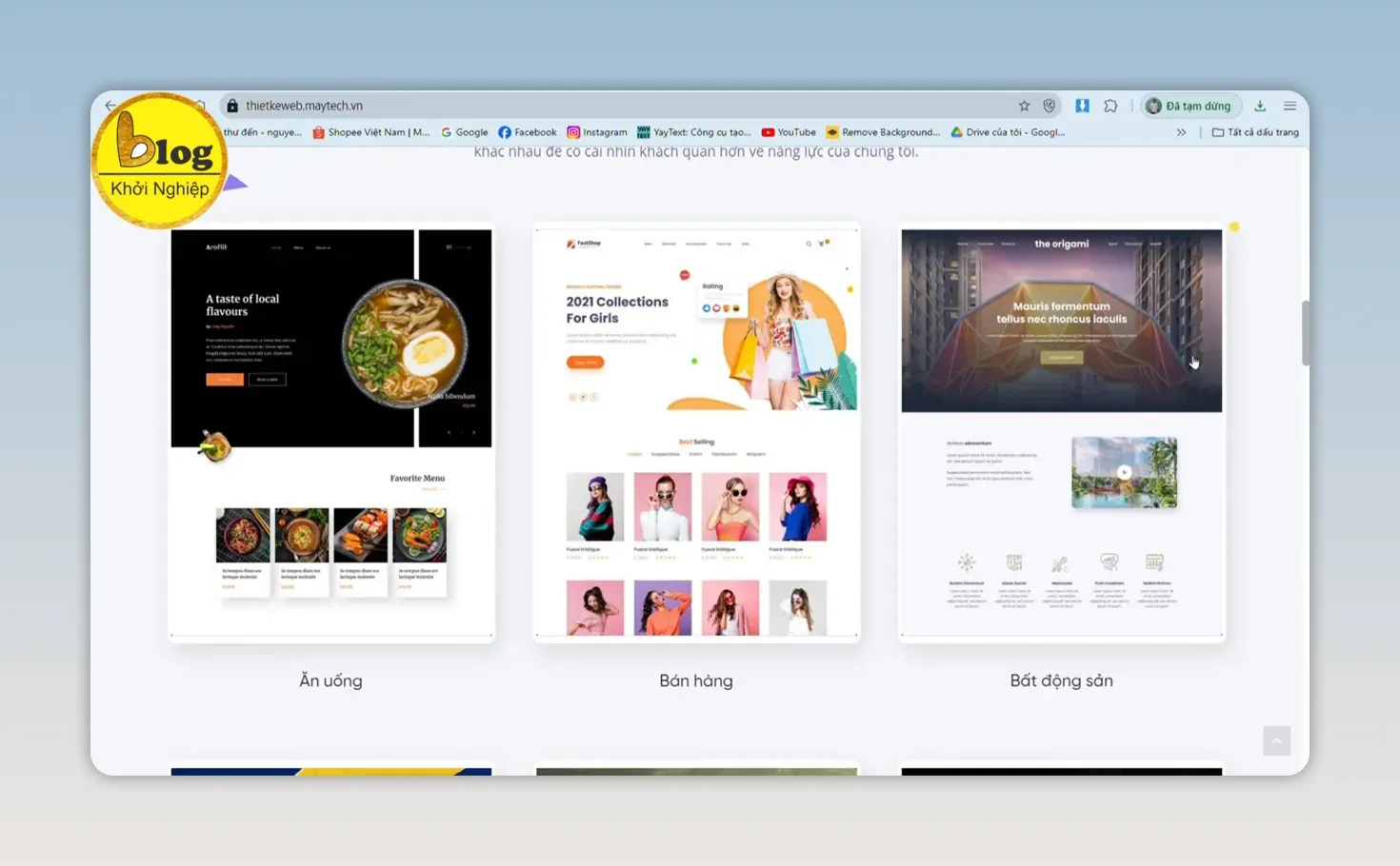 Trang danh mục dự án tiêu biểu của Maytech với nhiều mẫu giao diện website