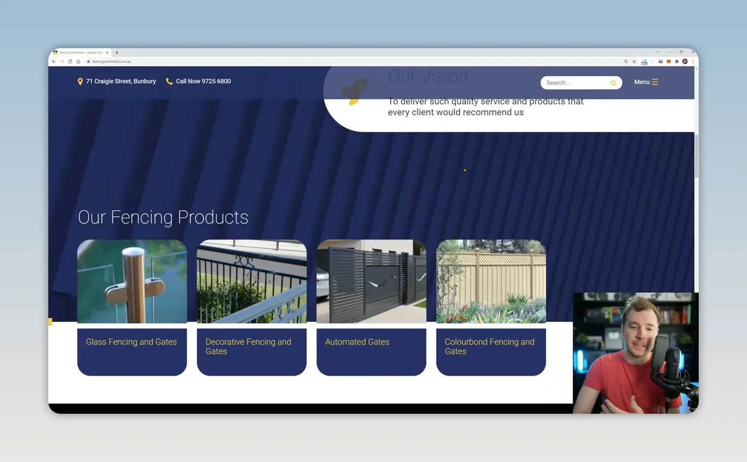 Website hàng rào hiển thị các nhóm sản phẩm trong bố cục thiết kế riêng