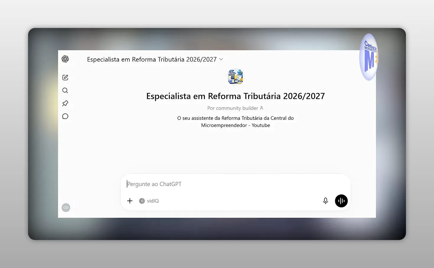 Tela do ChatGPT com o título Especialista em Reforma Tributária 2026 2027