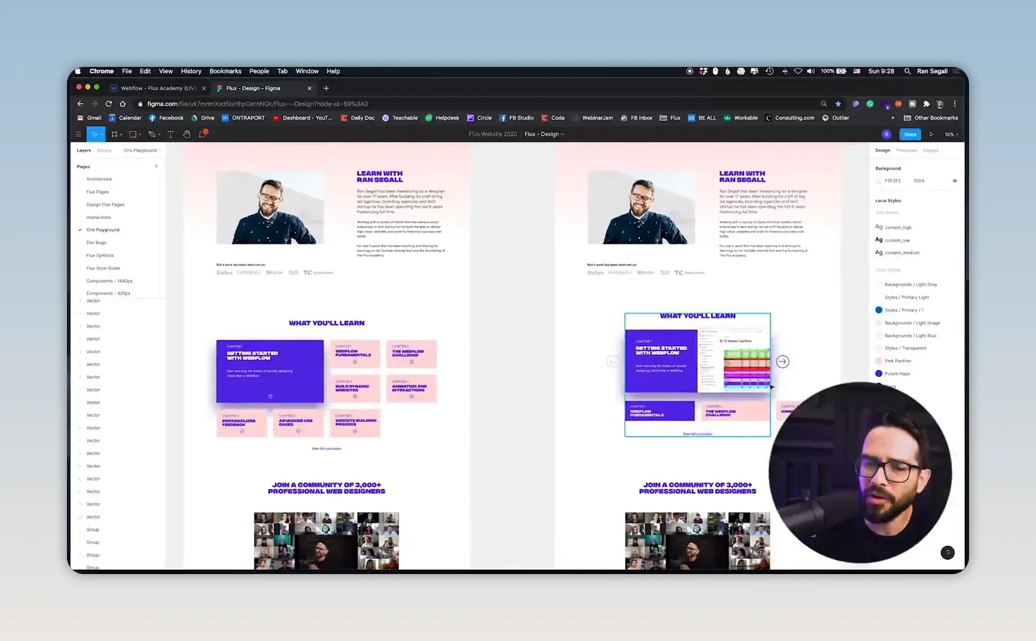 Hai thiết kế trang web tương tự được hiển thị song song trên Figma