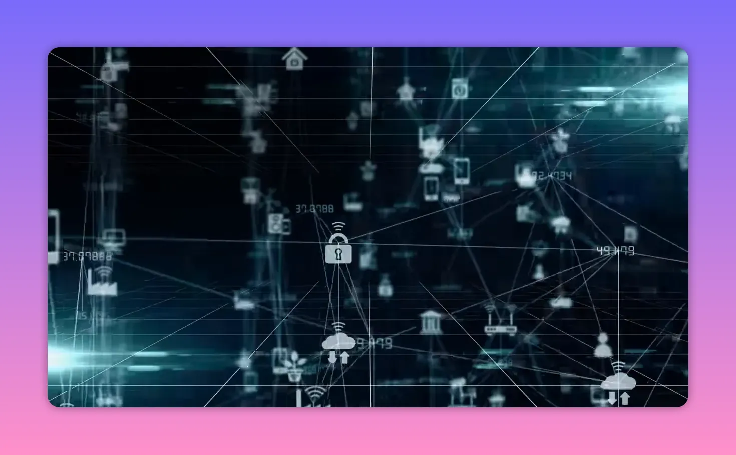 抽象網路節點互連示意，呈現太空式行動寬頻的覆蓋延伸概念