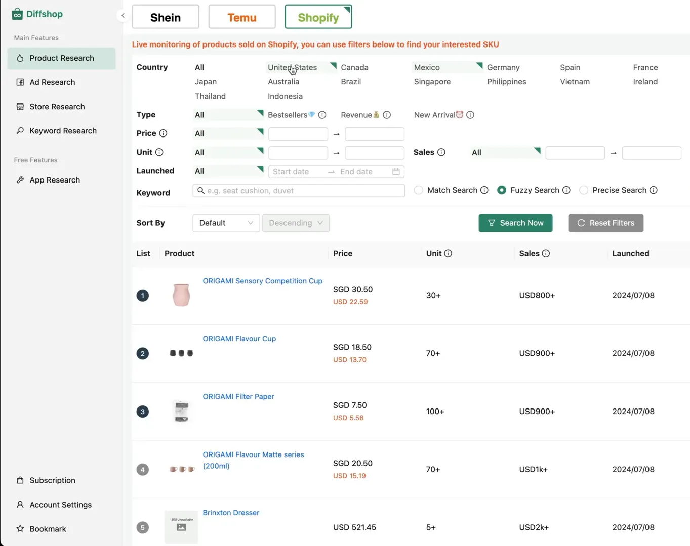 Analyzing Shopify trends with Diffshop