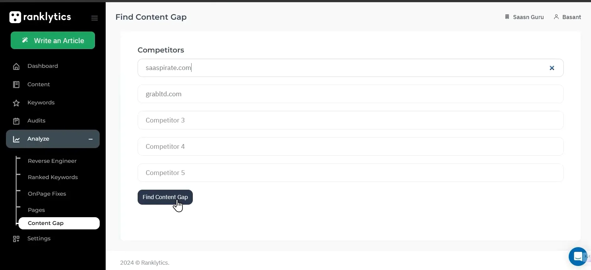 Content gap analysis tool