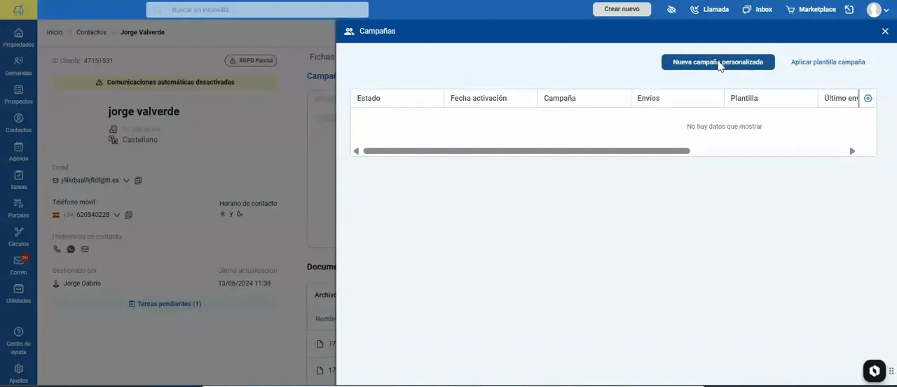 Formulario de nueva campaña con campos de configuración