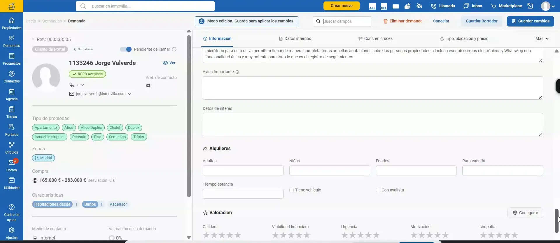 Datos adicionales para demandas de alquiler