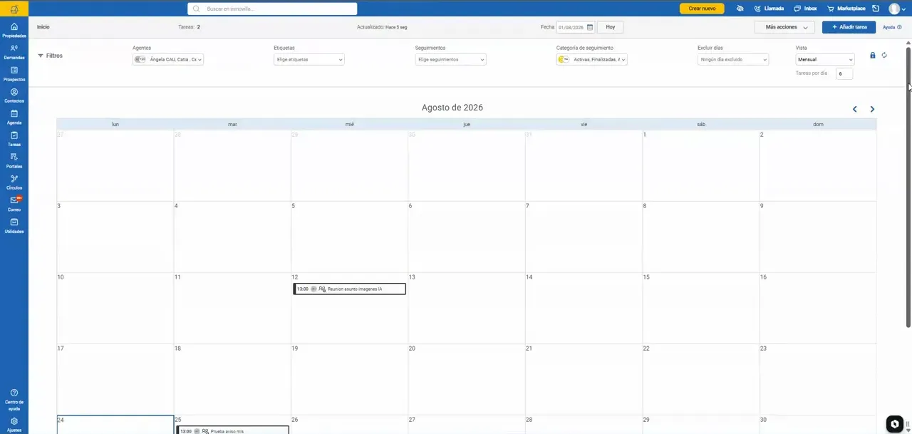 Calendario mensual de agenda MLS con tareas compartidas