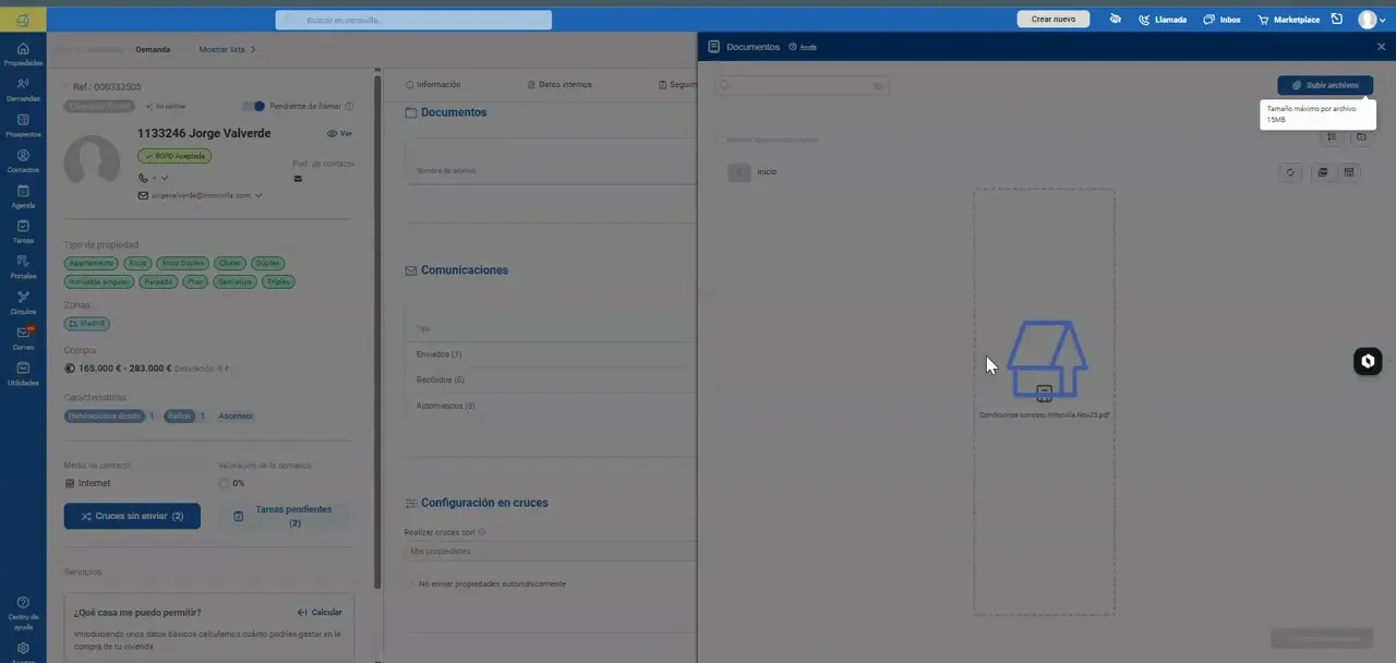 Gestor de documentos de una demanda con un archivo PDF cargado