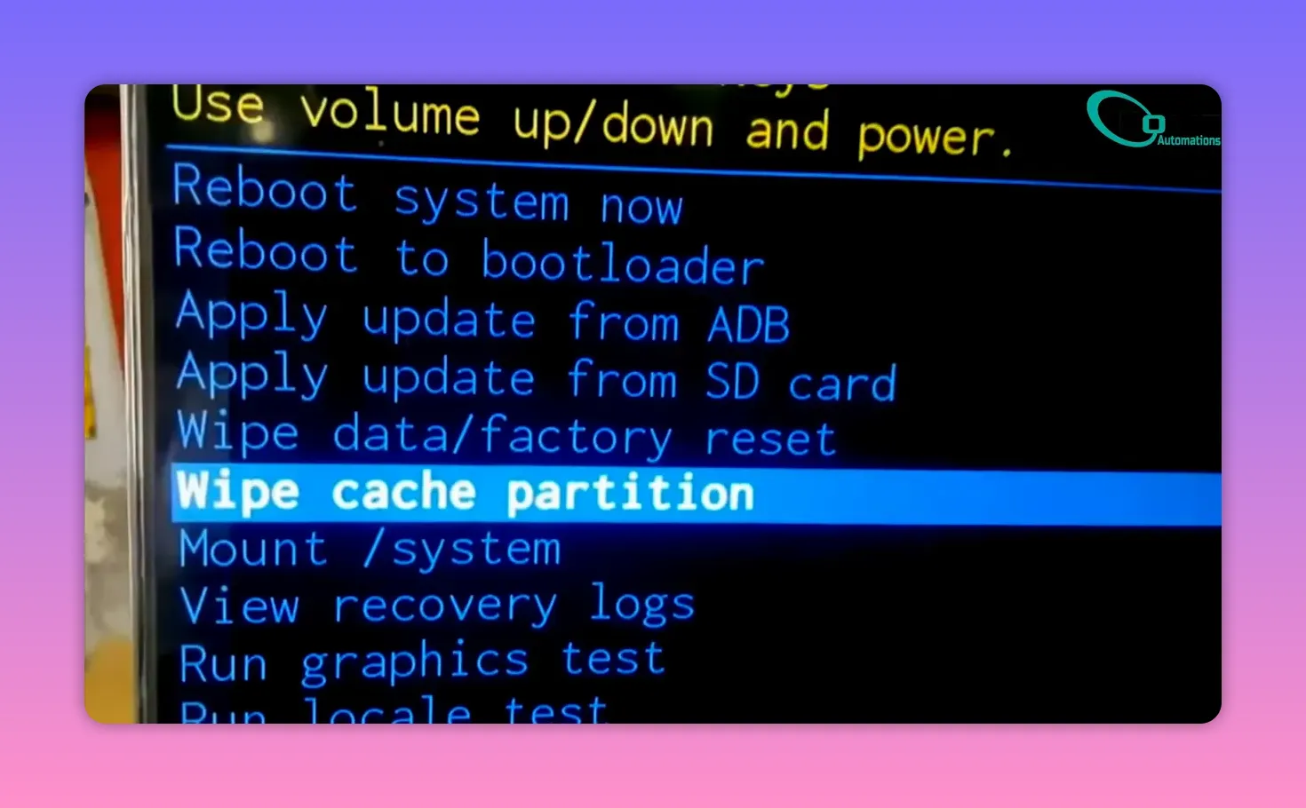 TCL TV recovery menu showing hard reset and wipe cache partition options